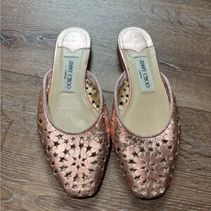 Jimmy Choo Gold Star Laser Cut Mules Size 37